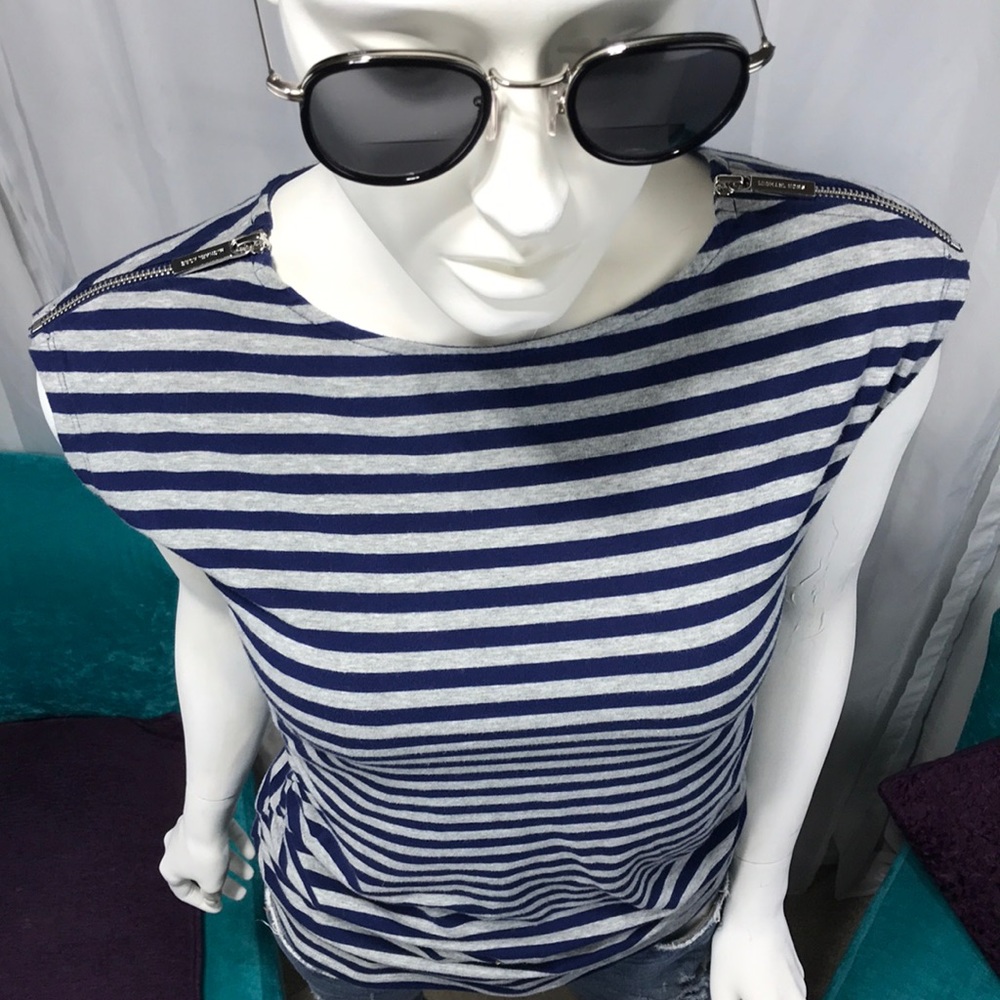 Michael Kors | Blue Gray Sleeveless Ruched Sides Zipper Detail Shoulders | Small
